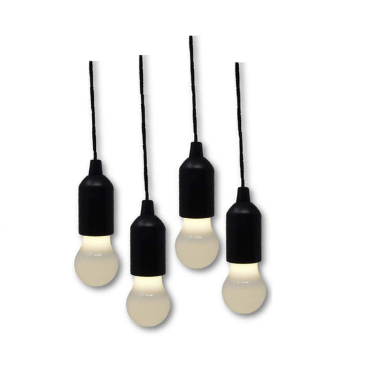 I Set of 4 Pull Rope LED Bulb I for Weddings I Indoor, Outdoors I Back Yard Decor I Kids Bedroom (Black)