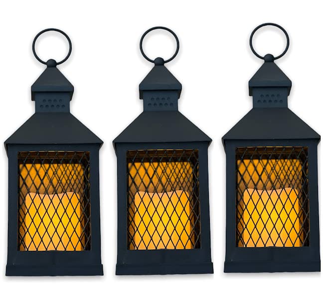 Farm House Lanterns (12 Pc Set) 10" Decorative Lanterns with Flameless LED Lighted Candle, 5HR Timer, Weather Resistant - Indoor Outdoor Home Garden Weddings W/Bonus String Lights!