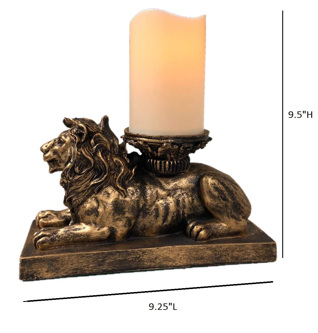 | Lion Figurine Candle Holder | Antique Gold | Flameless LED Pillar Candle & Timer | Home Décor | Beautiful Centerpiece | Perfect Mantle or Shelf Accent | Great Housewarming Gift…