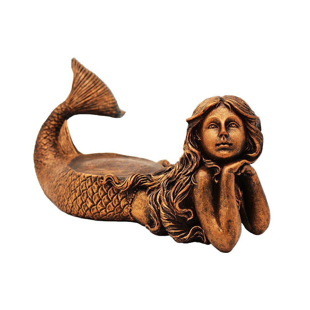 New Mystical Mermaid Decorative Gold Antiqued Glass Fish Bowl Tabletop Aquarium or Terrarium or Candle Holder, New 1 Gallon Size Fish Bowl with River Rocks