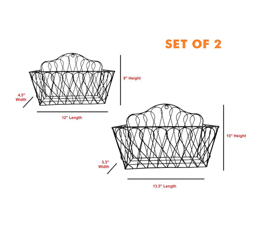Farmhouse Metal and Wire Hanging Wall Storage Baskets Rectangular - for Flowers, Fruits and Veggies Home Kitchen - (Decorative - Set of 2)