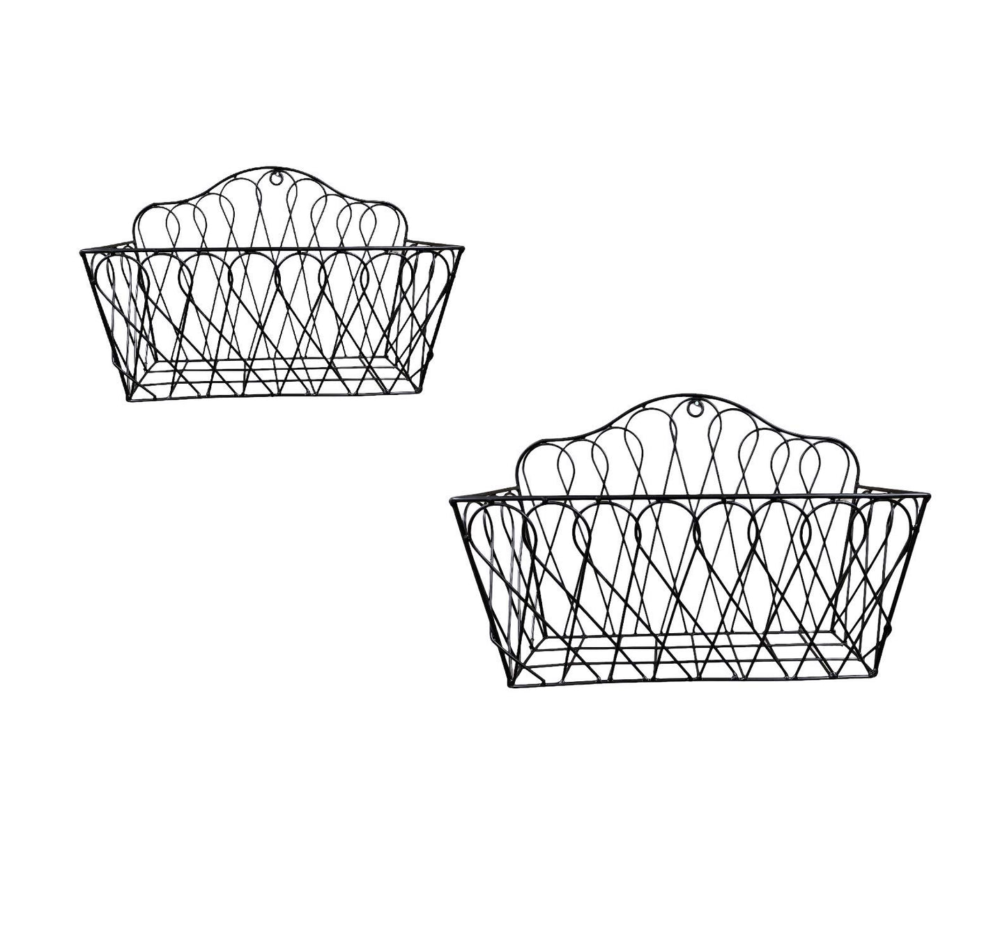 Farmhouse Metal and Wire Hanging Wall Storage Baskets Rectangular - for Flowers, Fruits and Veggies Home Kitchen - (Decorative - Set of 2)