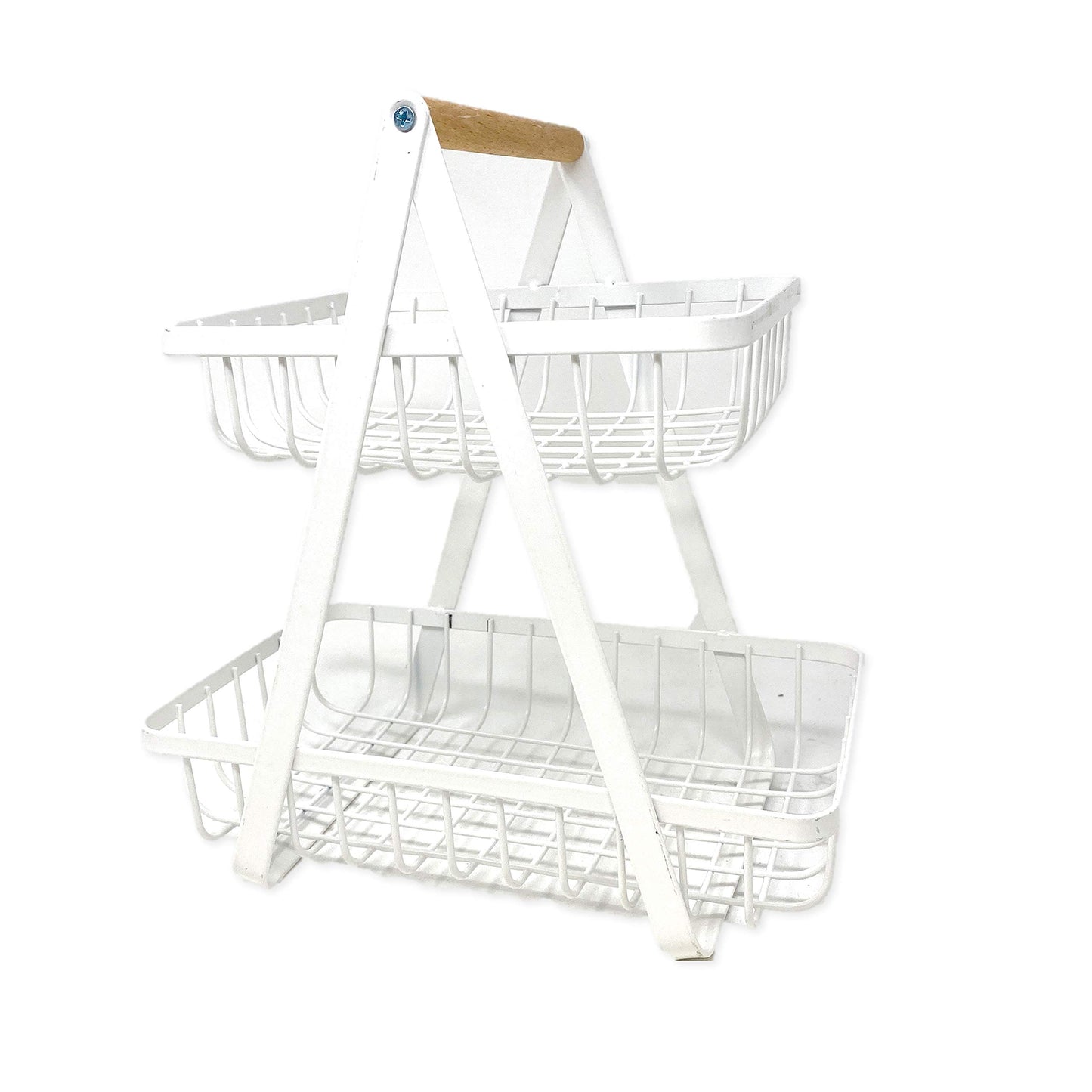 Farmhouse 2-Tier Metal Fruit Storage Basket Organizer Display Stand For Home Decoration (White)