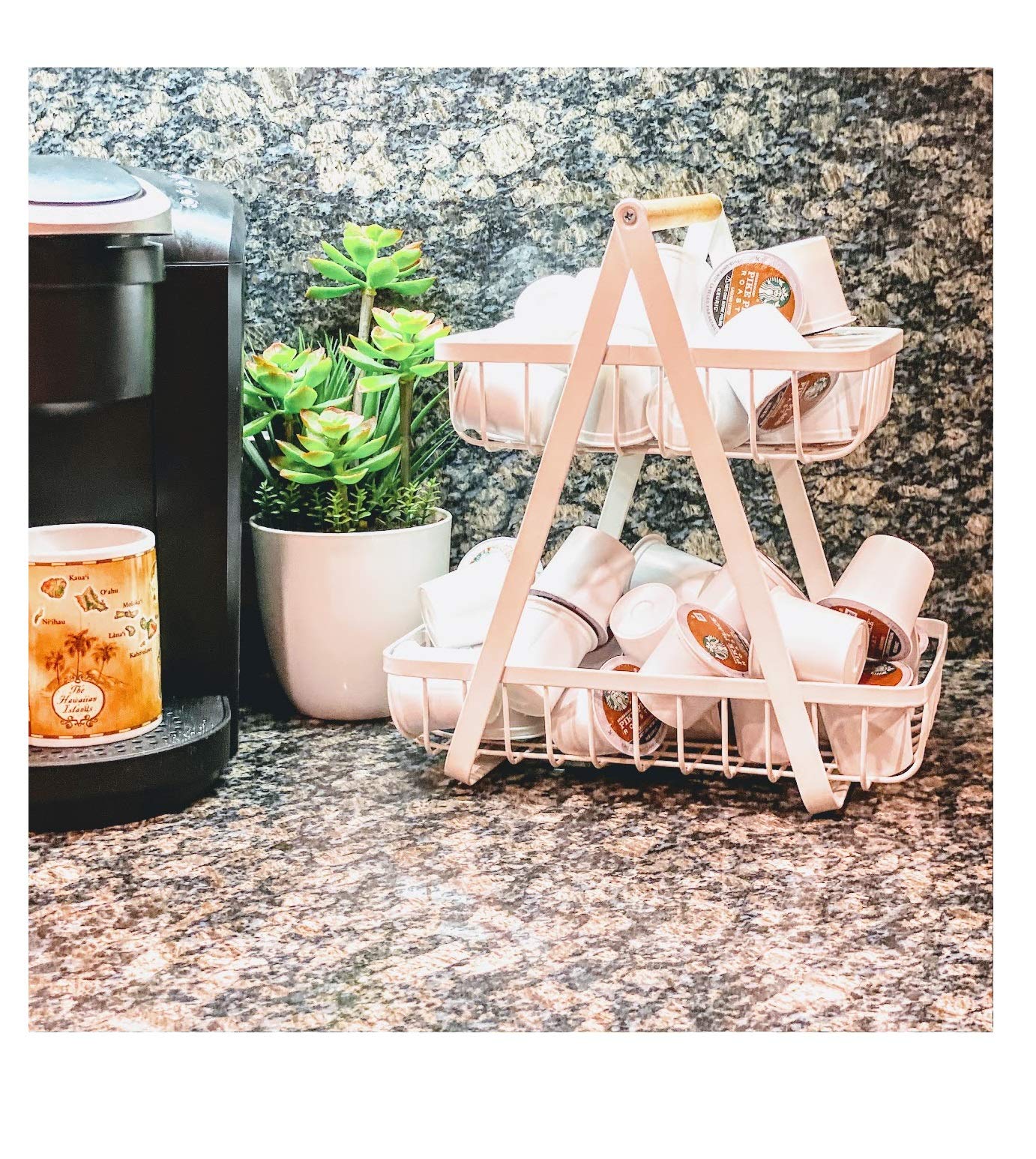 Farmhouse 2-Tier Metal Fruit Storage Basket Organizer Display Stand For Home Decoration (White)