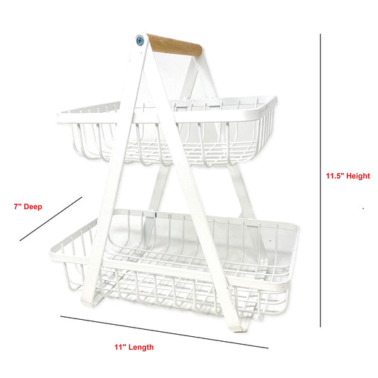Farmhouse 2-Tier Metal Fruit Storage Basket Organizer Display Stand For Home Decoration (White)