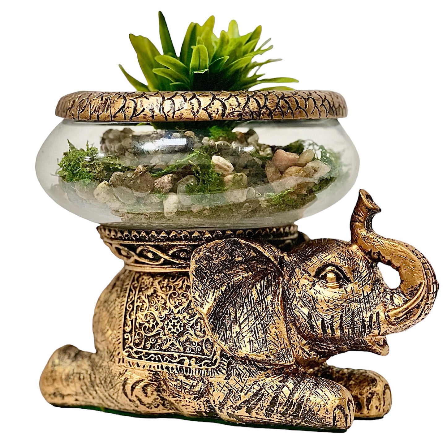 New Mystical Mermaid Decorative Gold Antiqued Glass Fish Bowl Tabletop Aquarium or Terrarium or Candle Holder, New 1 Gallon Size Fish Bowl with River Rocks
