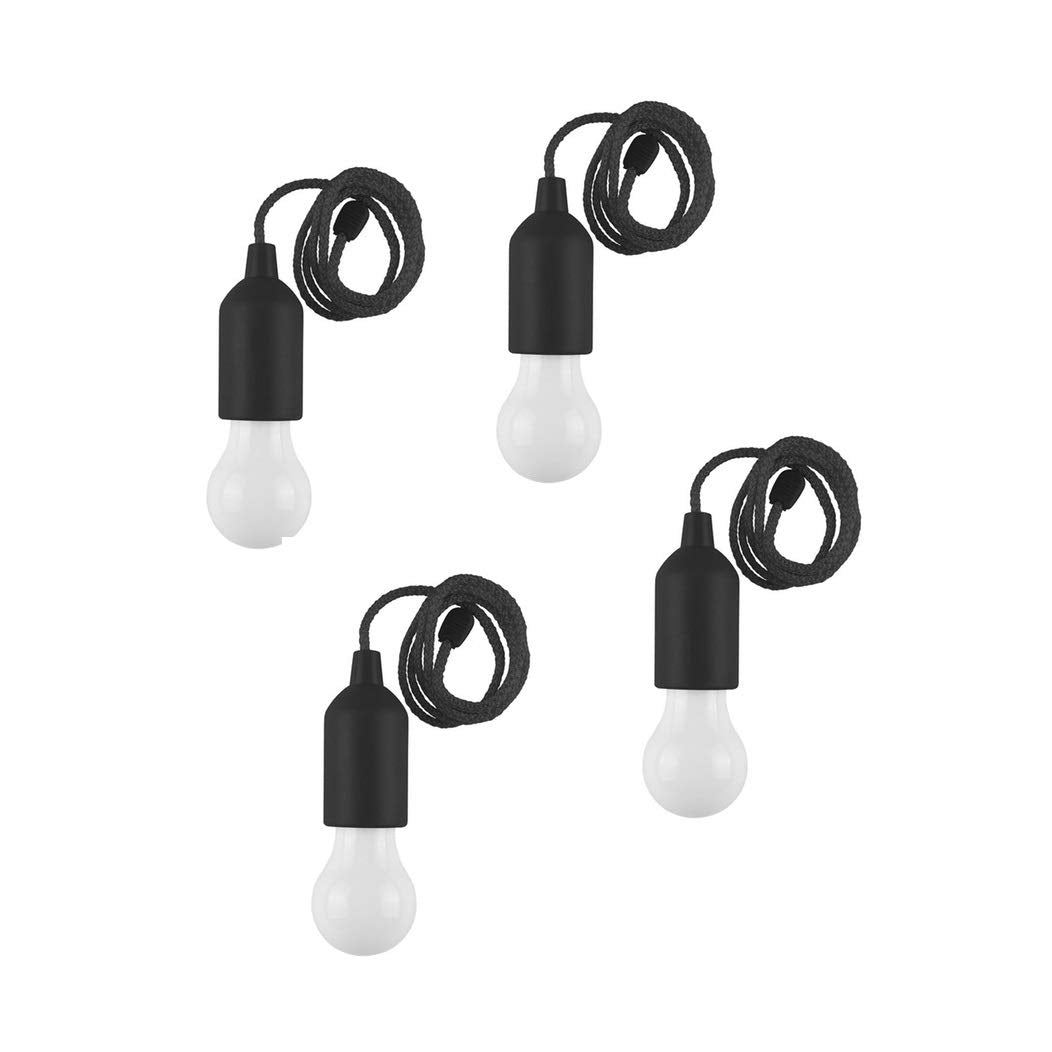 I Set of 4 Pull Rope LED Bulb I for Weddings I Indoor, Outdoors I Back Yard Decor I Kids Bedroom (Black)