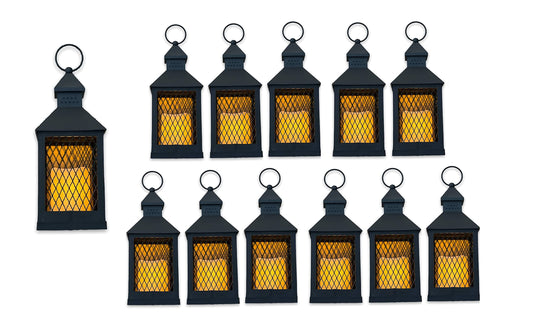Farm House Lanterns (12 Pc Set) 10" Decorative Lanterns with Flameless LED Lighted Candle, 5HR Timer, Weather Resistant - Indoor Outdoor Home Garden Weddings W/Bonus String Lights!