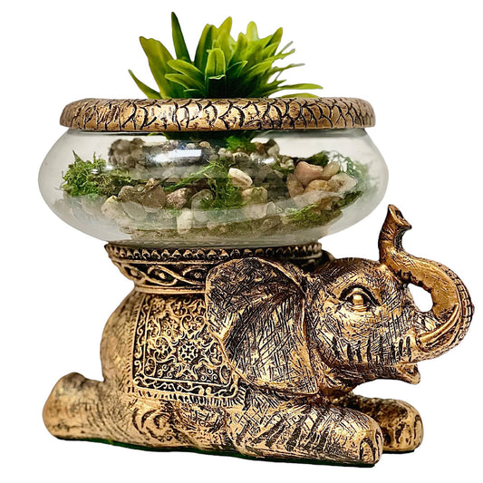 New Mystical Mermaid Decorative Gold Antiqued Glass Fish Bowl Tabletop Aquarium or Terrarium or Candle Holder, New 1 Gallon Size Fish Bowl with River Rocks