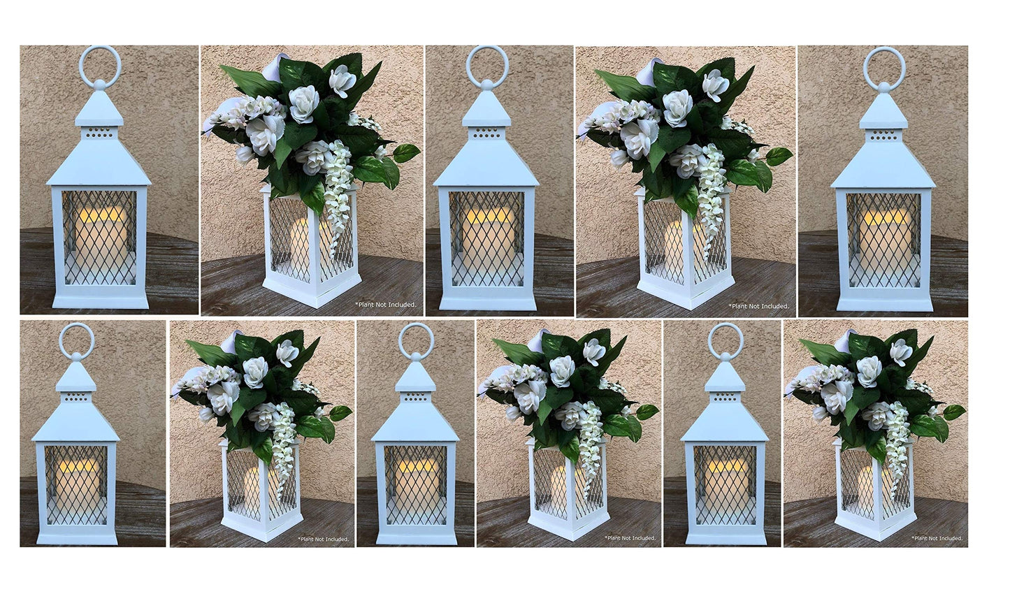Farm House Lanterns (12 Pc Set) 10" Decorative Lanterns with Flameless LED Lighted Candle, 5HR Timer, Weather Resistant - Indoor Outdoor Home Garden Weddings W/Bonus String Lights!